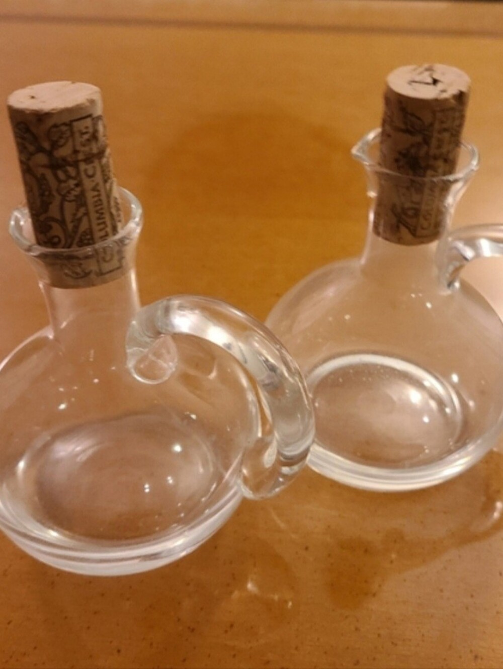 Anchor Hawking Vintage Clear Glass Oil & Vinegar Cruet Set with Corks 5"×5"